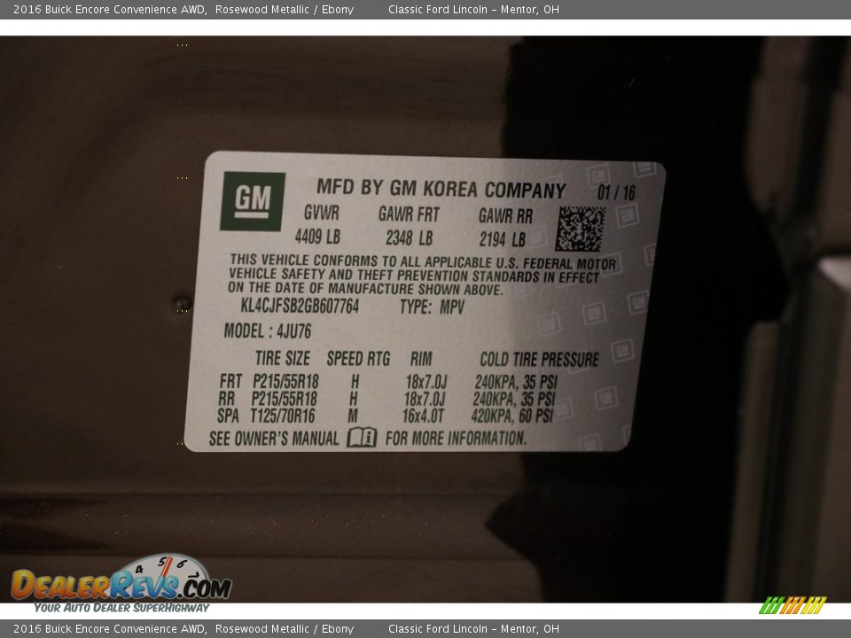 2016 Buick Encore Convenience AWD Rosewood Metallic / Ebony Photo #19