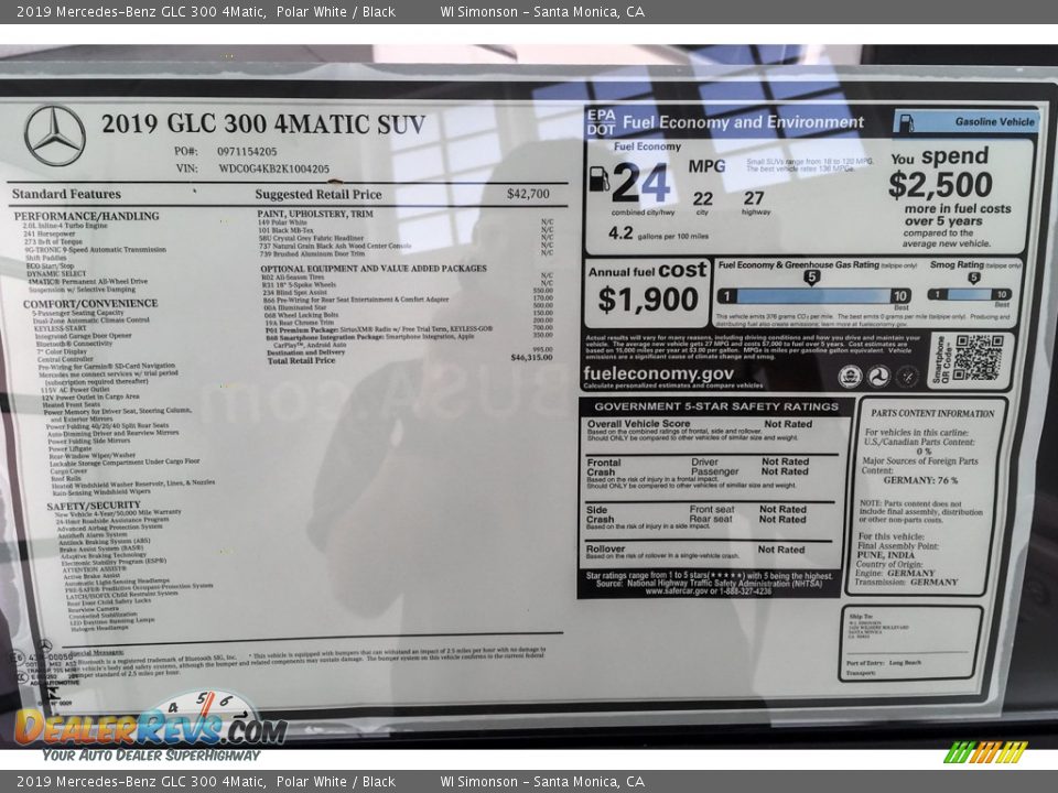 2019 Mercedes-Benz GLC 300 4Matic Polar White / Black Photo #10
