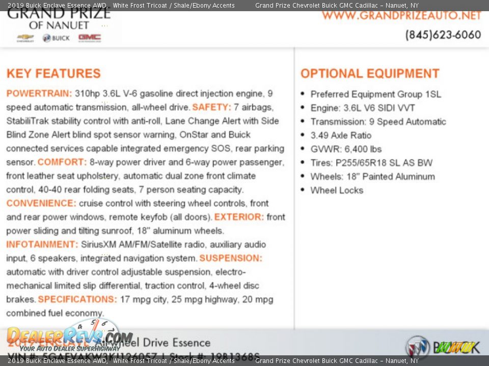 2019 Buick Enclave Essence AWD White Frost Tricoat / Shale/Ebony Accents Photo #10