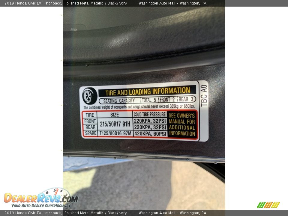 2019 Honda Civic EX Hatchback Polished Metal Metallic / Black/Ivory Photo #13