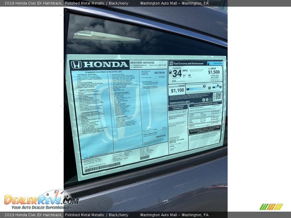 2019 Honda Civic EX Hatchback Polished Metal Metallic / Black/Ivory Photo #15