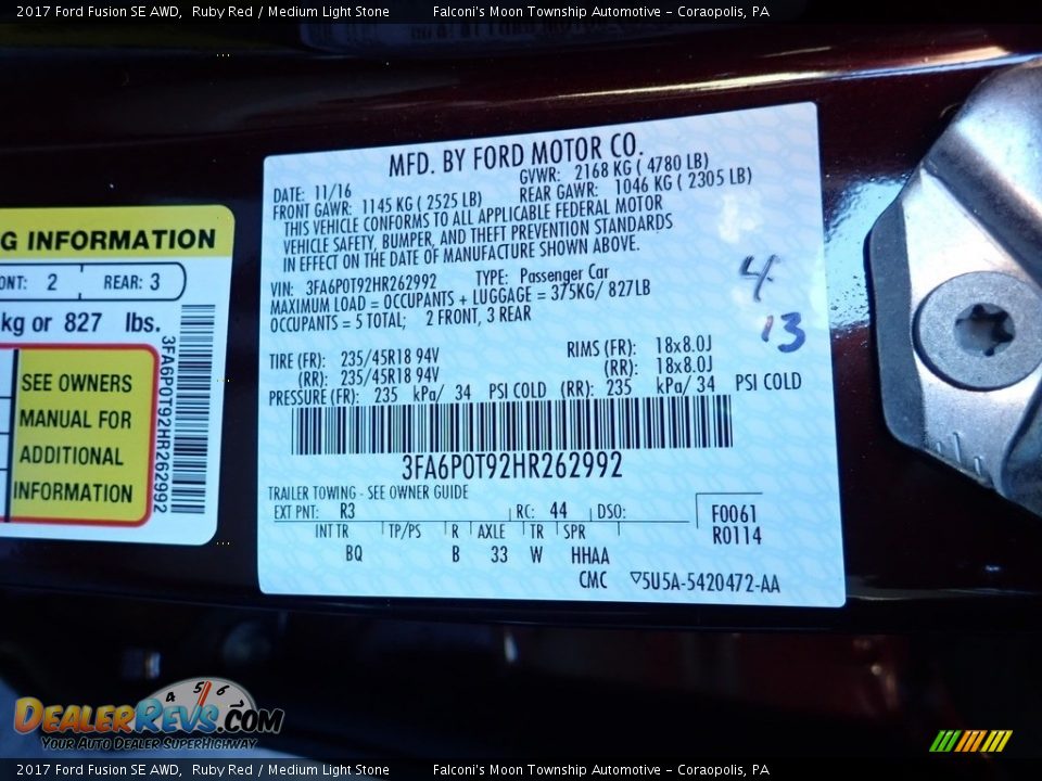 2017 Ford Fusion SE AWD Ruby Red / Medium Light Stone Photo #23