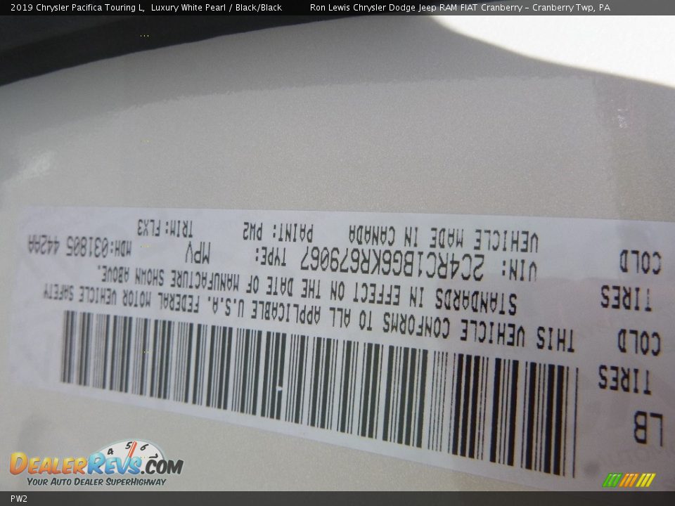 Chrysler Color Code PW2 Luxury White Pearl