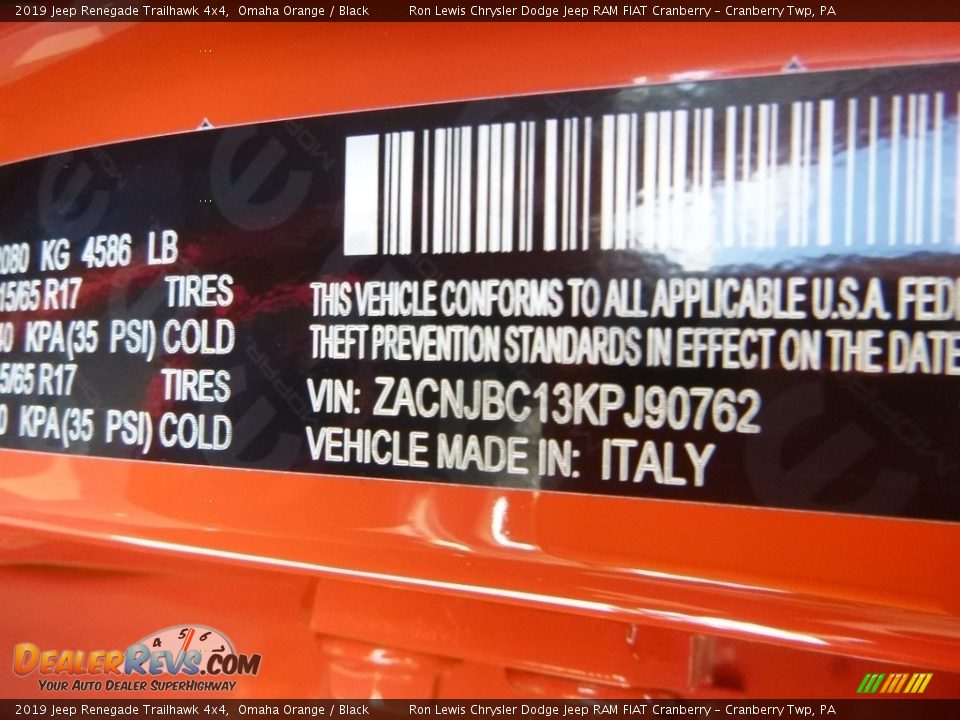 2019 Jeep Renegade Trailhawk 4x4 Omaha Orange / Black Photo #15