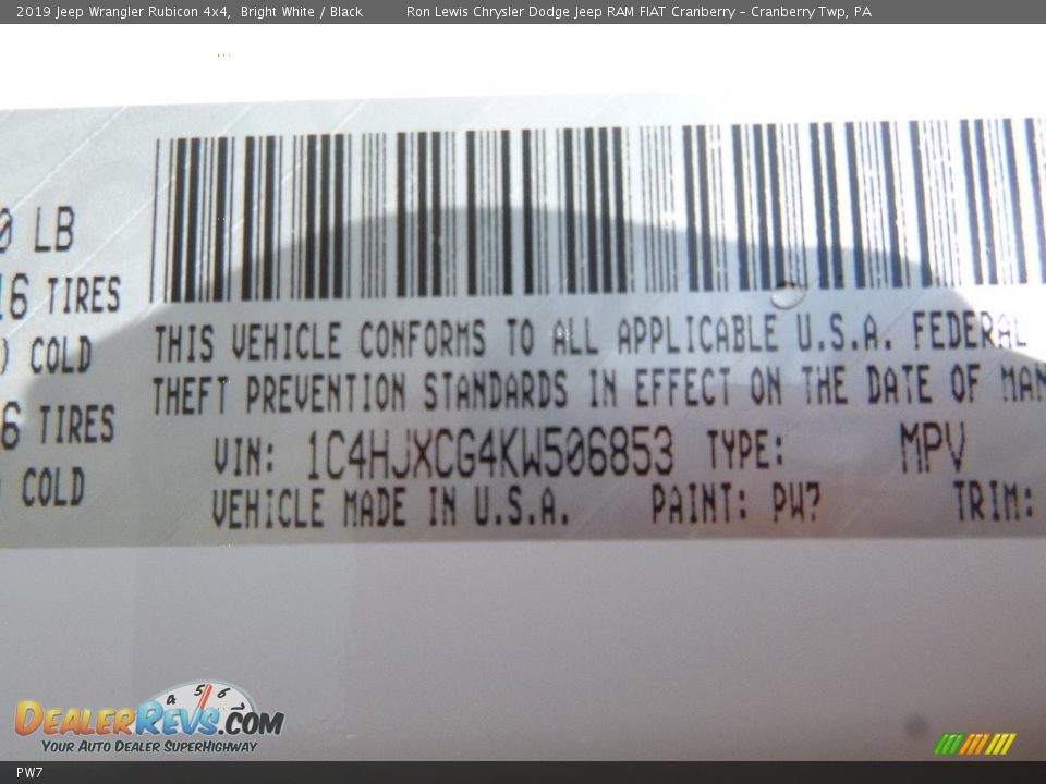Jeep Color Code PW7 Bright White