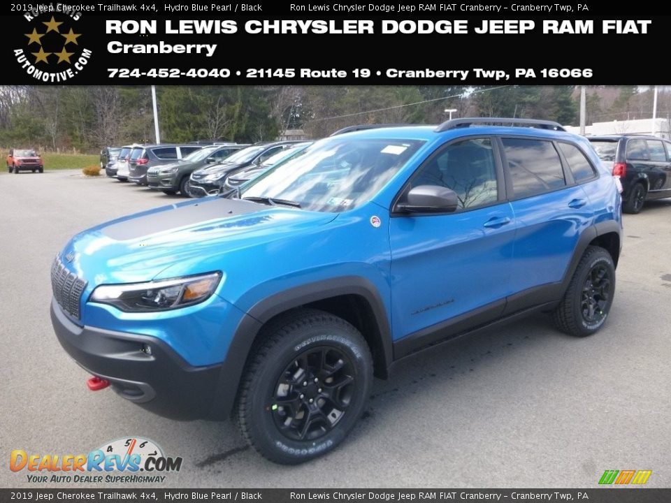 2019 Jeep Cherokee Trailhawk 4x4 Hydro Blue Pearl / Black Photo #1