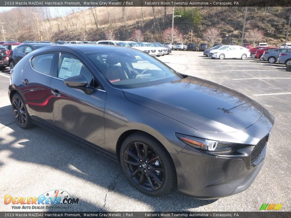2019 Mazda MAZDA3 Hatchback Premium Machine Gray Metallic / Red Photo #3