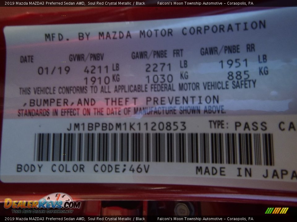 2019 Mazda MAZDA3 Preferred Sedan AWD Soul Red Crystal Metallic / Black Photo #7