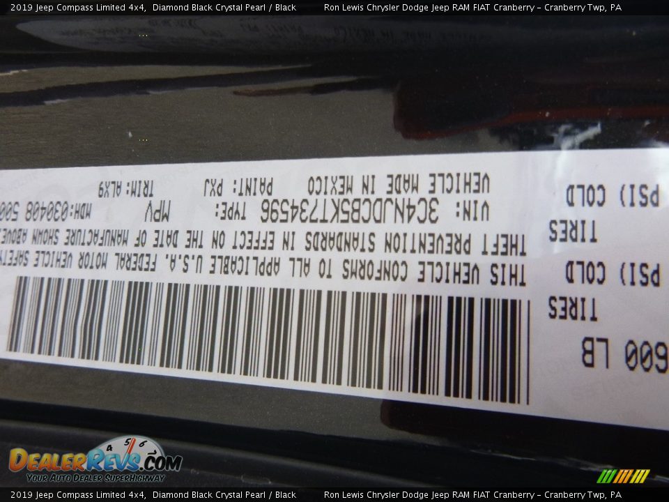 2019 Jeep Compass Limited 4x4 Diamond Black Crystal Pearl / Black Photo #14