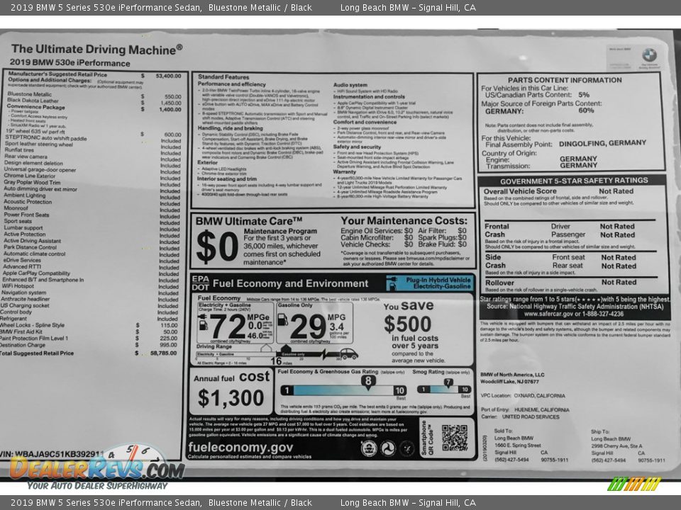 2019 BMW 5 Series 530e iPerformance Sedan Bluestone Metallic / Black Photo #10