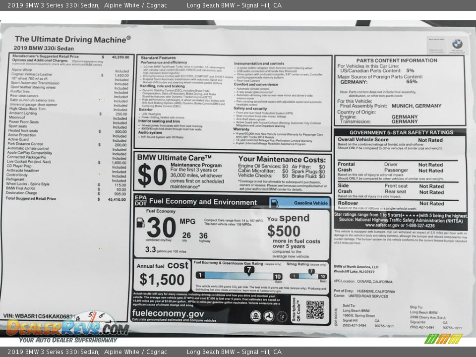 2019 BMW 3 Series 330i Sedan Alpine White / Cognac Photo #10