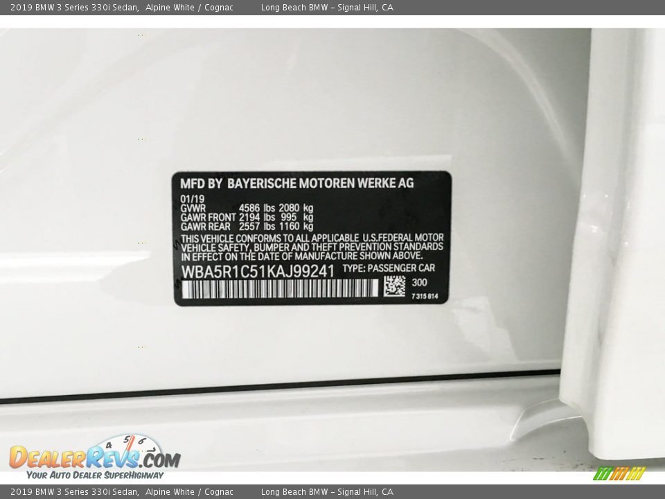 2019 BMW 3 Series 330i Sedan Alpine White / Cognac Photo #11