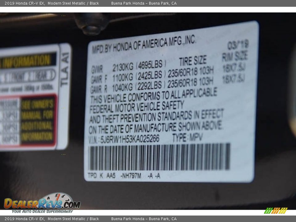 2019 Honda CR-V EX Modern Steel Metallic / Black Photo #28