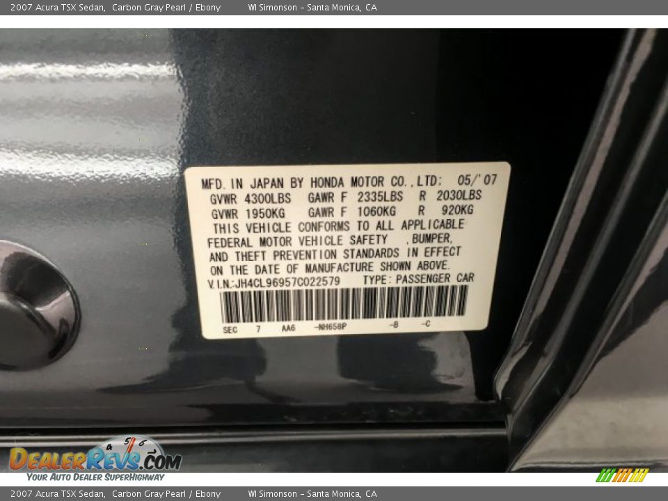 2007 Acura TSX Sedan Carbon Gray Pearl / Ebony Photo #24