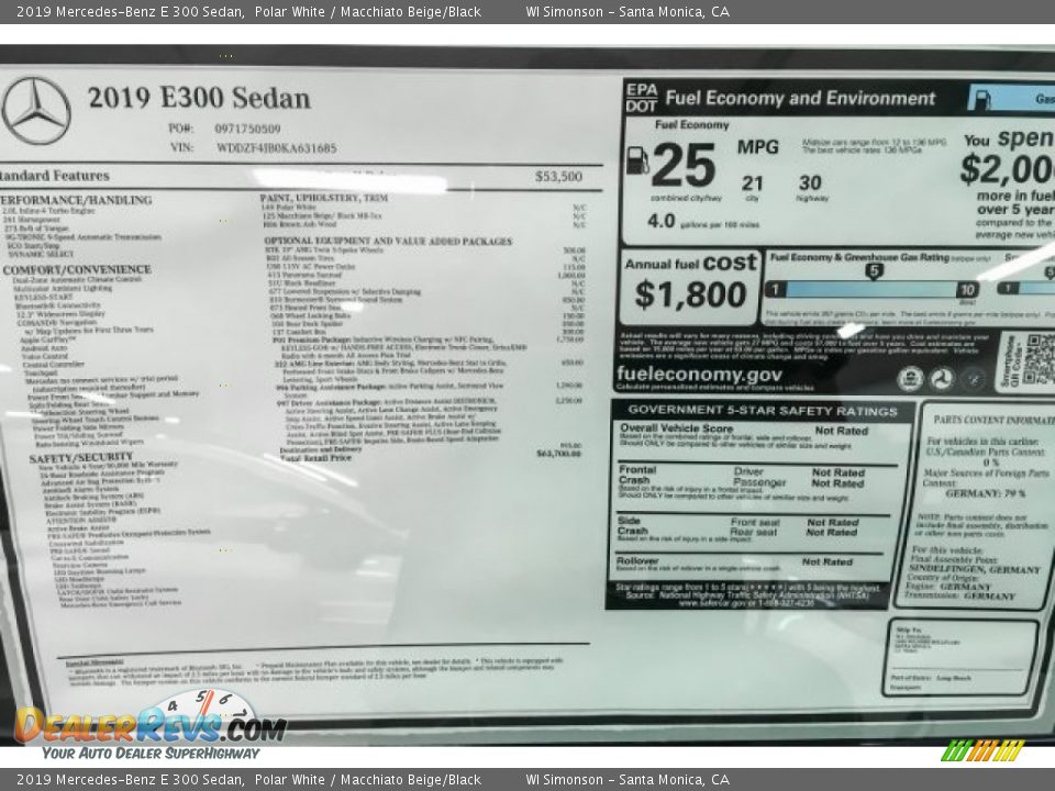 2019 Mercedes-Benz E 300 Sedan Polar White / Macchiato Beige/Black Photo #10