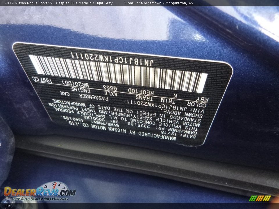 Nissan Color Code RBY Caspian Blue Metallic