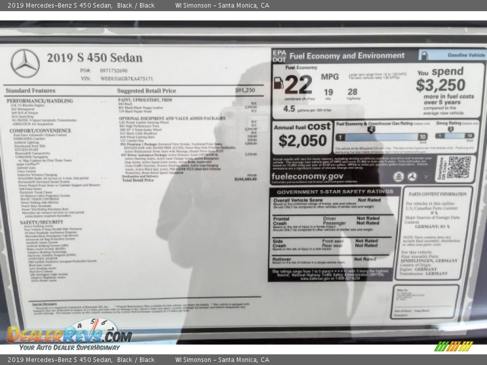 2019 Mercedes-Benz S 450 Sedan Black / Black Photo #10