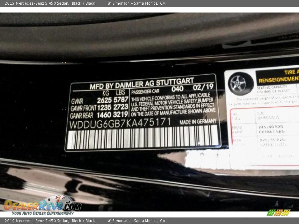 2019 Mercedes-Benz S 450 Sedan Black / Black Photo #11