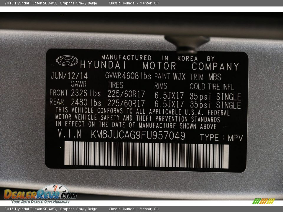 2015 Hyundai Tucson SE AWD Graphite Gray / Beige Photo #19