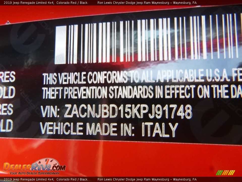 2019 Jeep Renegade Limited 4x4 Colorado Red / Black Photo #16