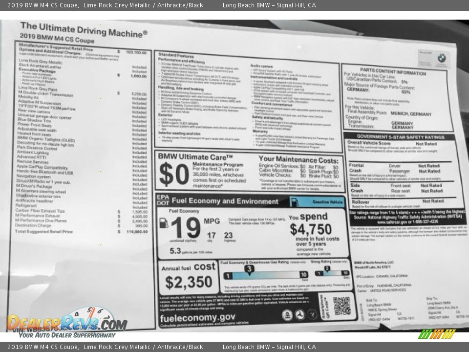 2019 BMW M4 CS Coupe Window Sticker Photo #10