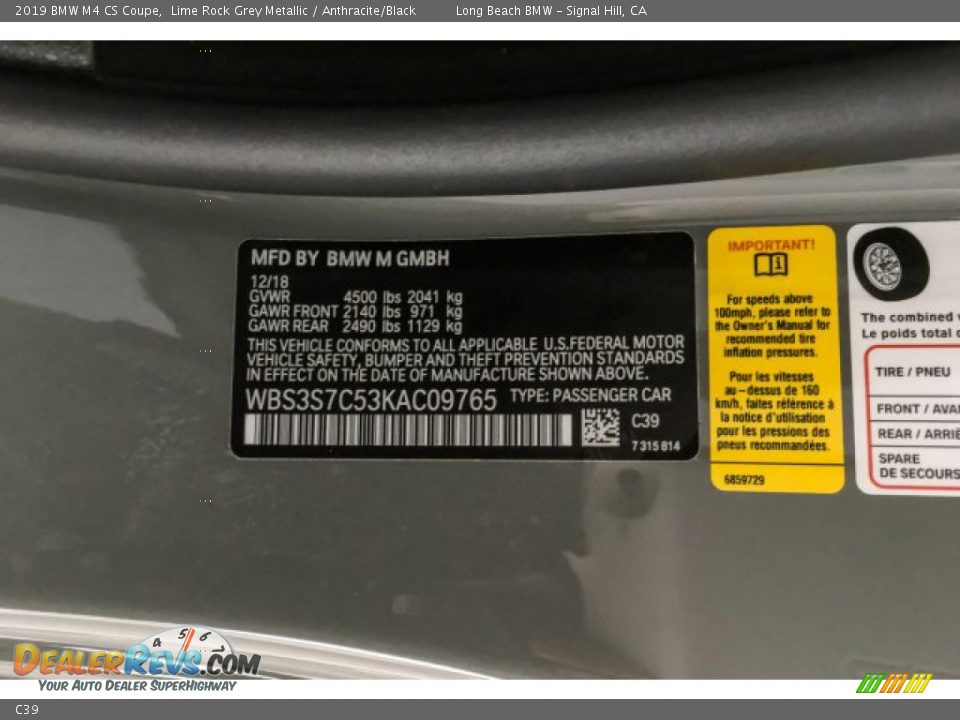 BMW Color Code C39 Lime Rock Grey Metallic