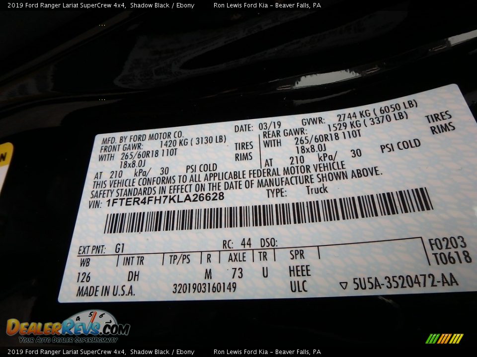 2019 Ford Ranger Lariat SuperCrew 4x4 Shadow Black / Ebony Photo #14