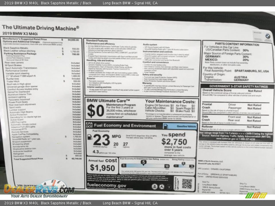 2019 BMW X3 M40i Black Sapphire Metallic / Black Photo #10