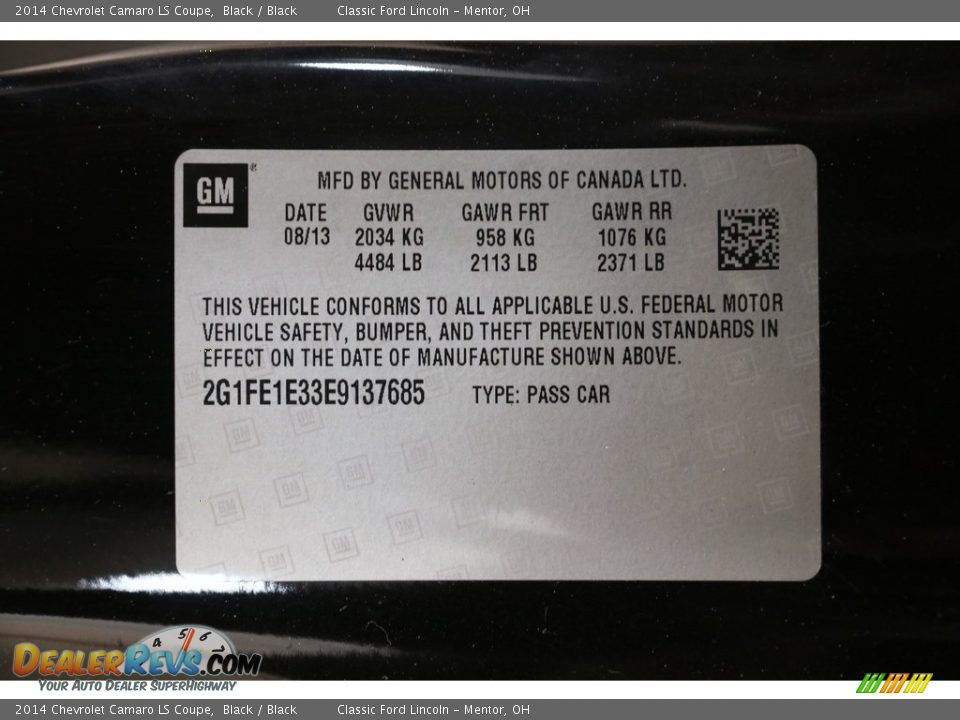 2014 Chevrolet Camaro LS Coupe Black / Black Photo #20