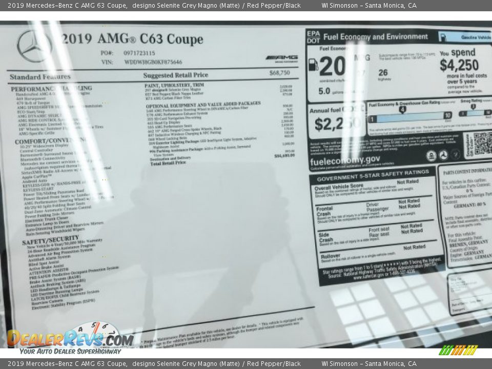 2019 Mercedes-Benz C AMG 63 Coupe designo Selenite Grey Magno (Matte) / Red Pepper/Black Photo #10