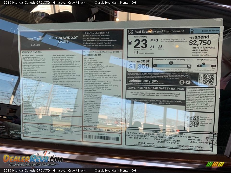 2019 Hyundai Genesis G70 AWD Window Sticker Photo #6