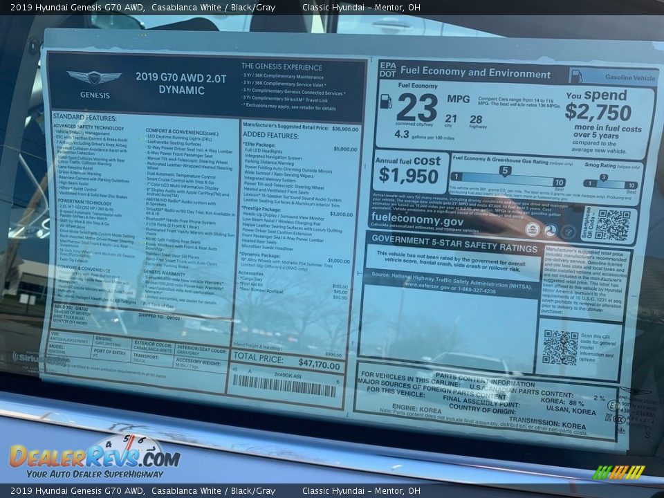 2019 Hyundai Genesis G70 AWD Window Sticker Photo #2