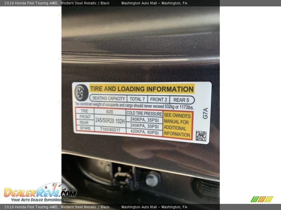 2019 Honda Pilot Touring AWD Modern Steel Metallic / Black Photo #13