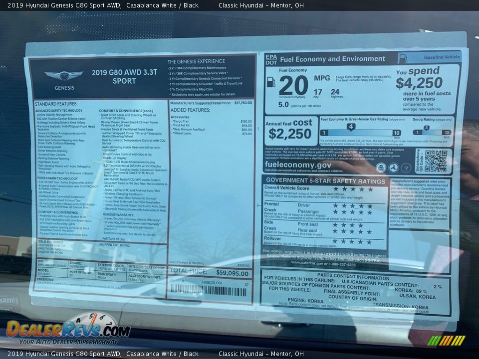 2019 Hyundai Genesis G80 Sport AWD Window Sticker Photo #7