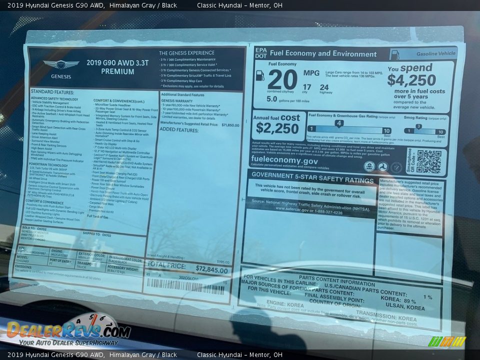 2019 Hyundai Genesis G90 AWD Window Sticker Photo #7