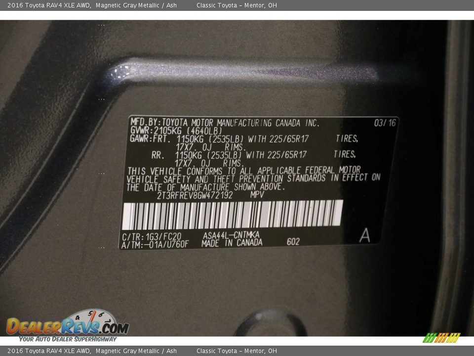 2016 Toyota RAV4 XLE AWD Magnetic Gray Metallic / Ash Photo #19