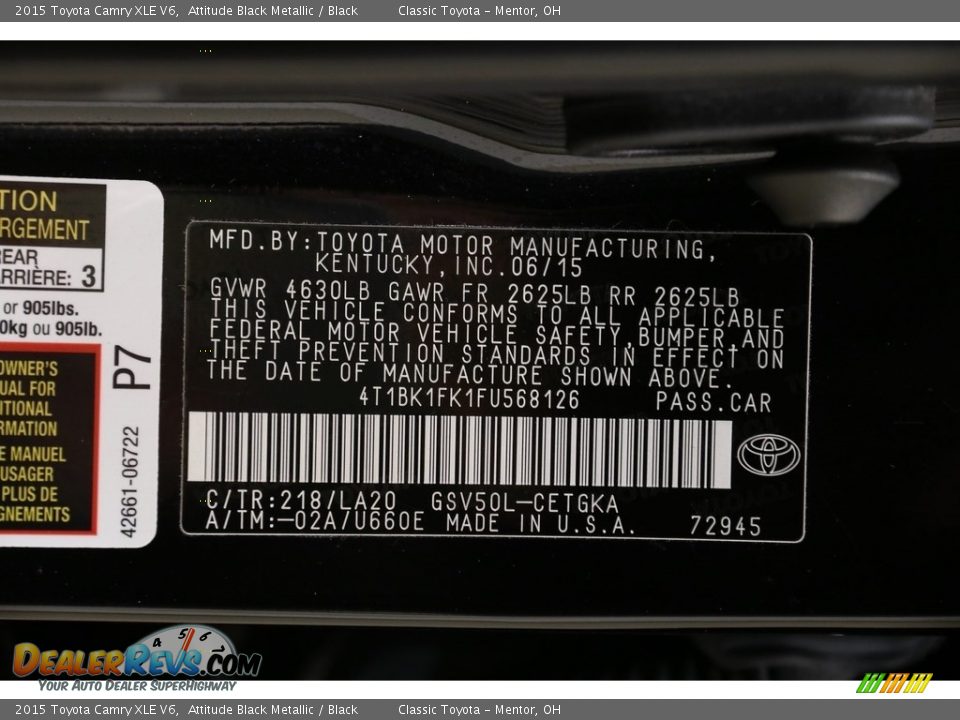 2015 Toyota Camry XLE V6 Attitude Black Metallic / Black Photo #21