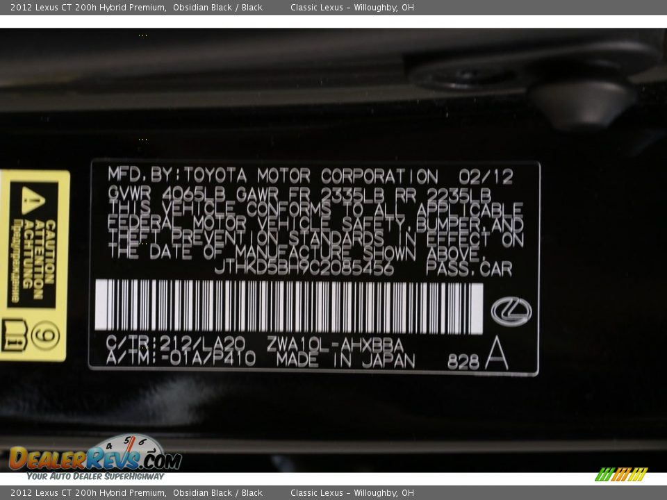 2012 Lexus CT 200h Hybrid Premium Obsidian Black / Black Photo #30