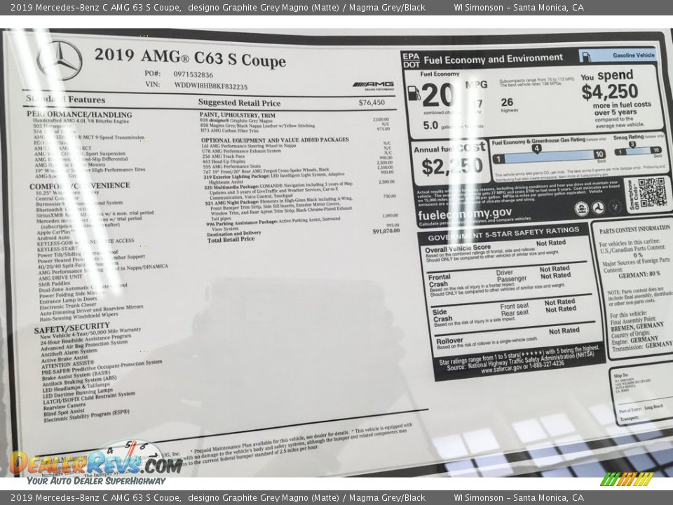 2019 Mercedes-Benz C AMG 63 S Coupe designo Graphite Grey Magno (Matte) / Magma Grey/Black Photo #10