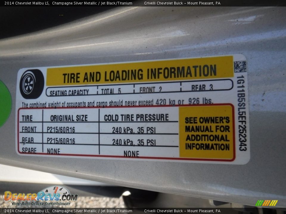 2014 Chevrolet Malibu LS Champagne Silver Metallic / Jet Black/Titanium Photo #29