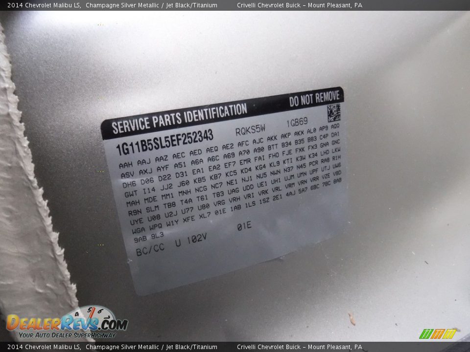 2014 Chevrolet Malibu LS Champagne Silver Metallic / Jet Black/Titanium Photo #30