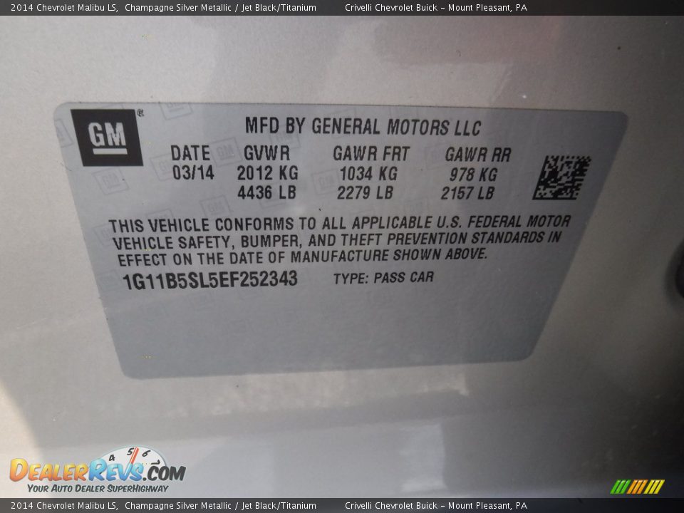 2014 Chevrolet Malibu LS Champagne Silver Metallic / Jet Black/Titanium Photo #31