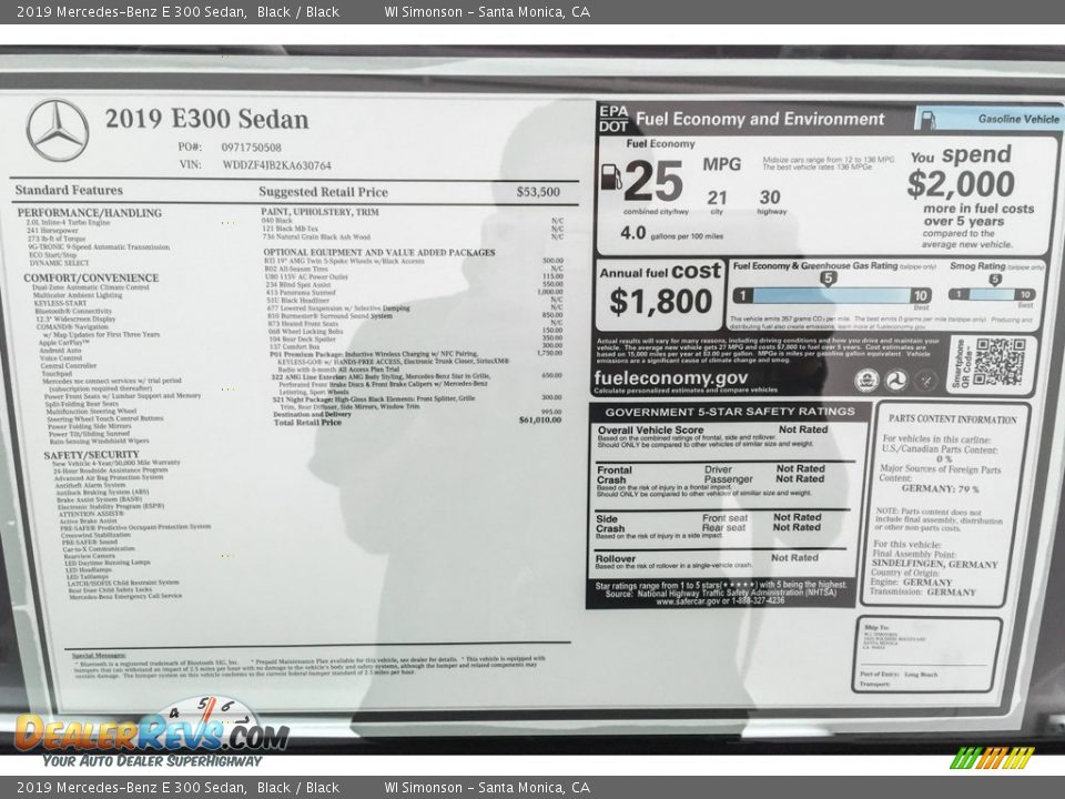 2019 Mercedes-Benz E 300 Sedan Black / Black Photo #10