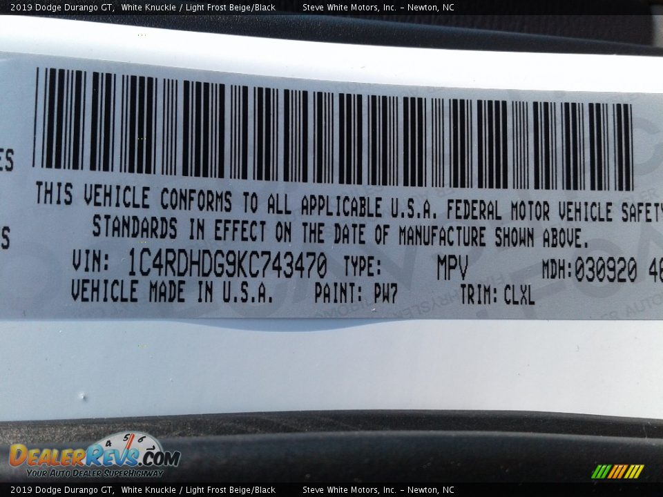 2019 Dodge Durango GT White Knuckle / Light Frost Beige/Black Photo #36