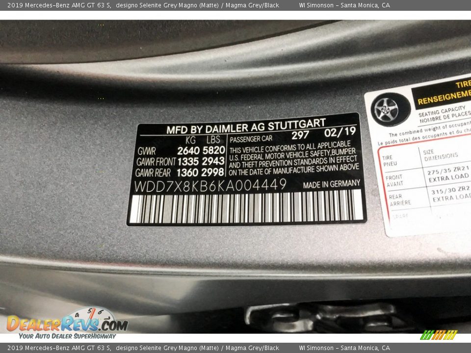 2019 Mercedes-Benz AMG GT 63 S designo Selenite Grey Magno (Matte) / Magma Grey/Black Photo #11