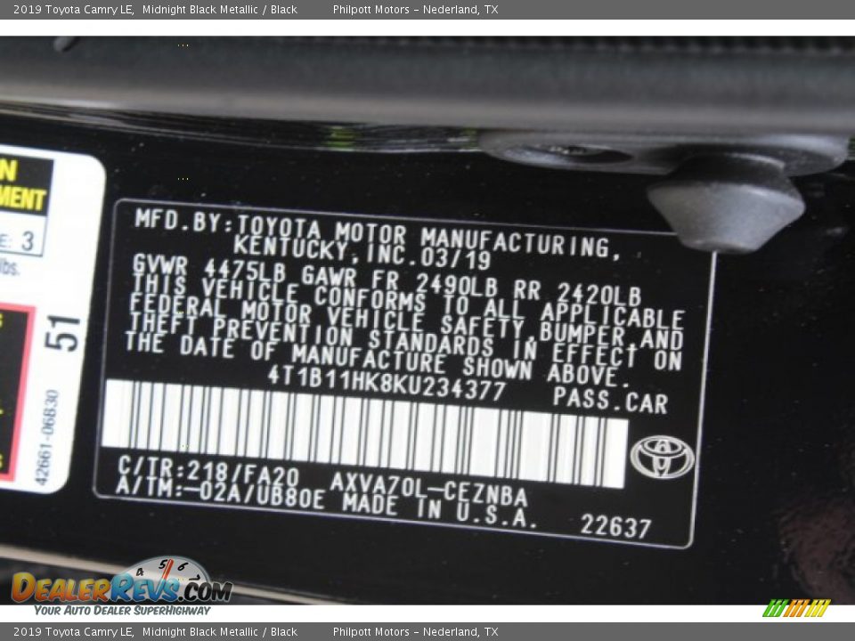 2019 Toyota Camry LE Midnight Black Metallic / Black Photo #24