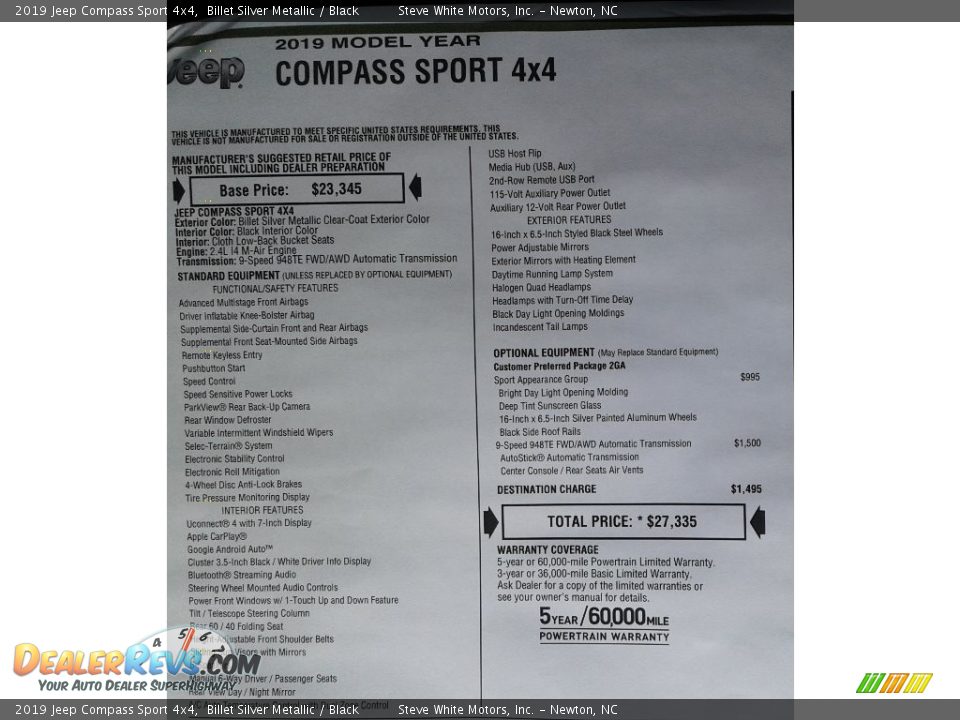 2019 Jeep Compass Sport 4x4 Window Sticker Photo #32