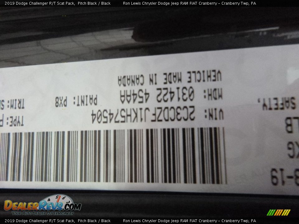 2019 Dodge Challenger R/T Scat Pack Pitch Black / Black Photo #14