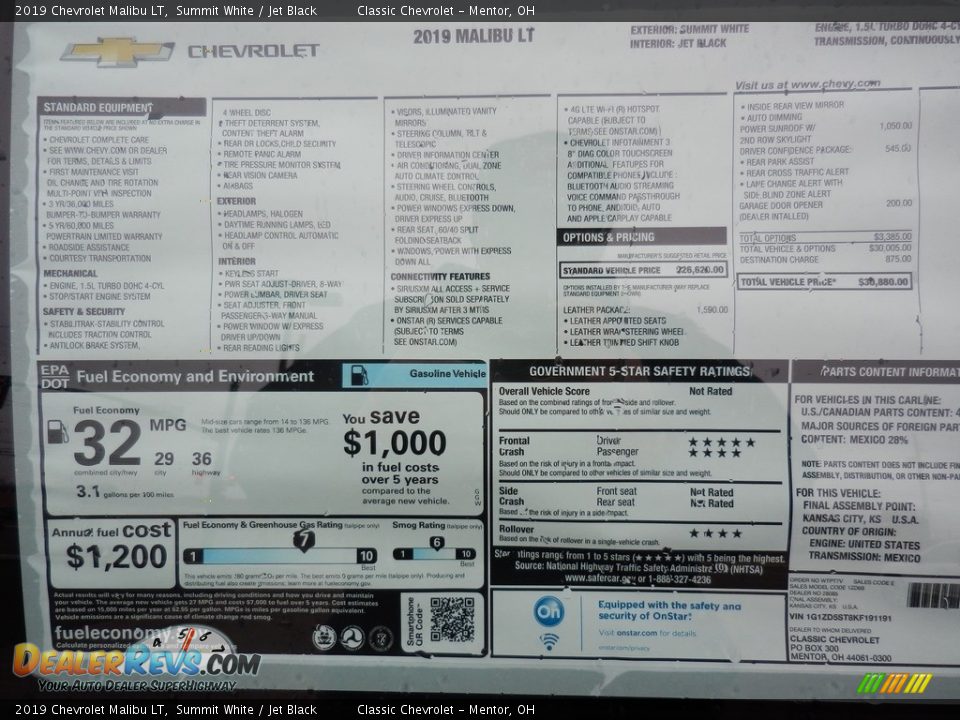 2019 Chevrolet Malibu LT Summit White / Jet Black Photo #7