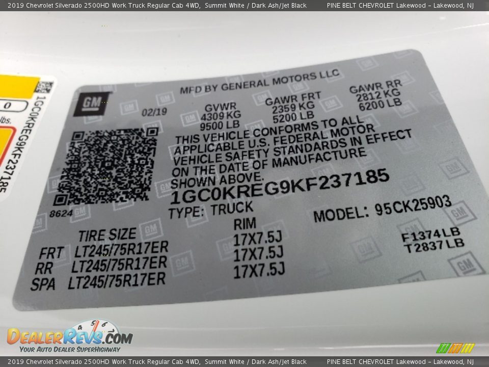 2019 Chevrolet Silverado 2500HD Work Truck Regular Cab 4WD Summit White / Dark Ash/Jet Black Photo #9